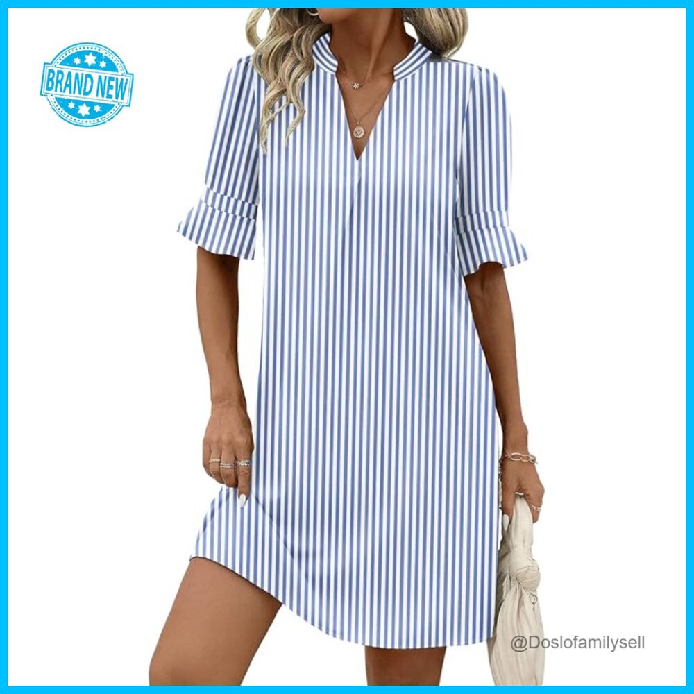 V-Neck Ruffle Sleeve Shift Dress Casual Summer Boho Beach Vacation Wear